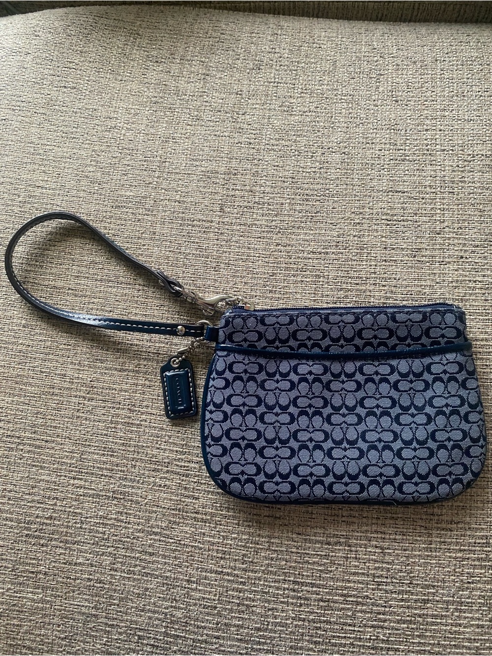 Coach Blue Signature Jacquard Wristlet